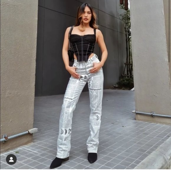 Zara Jeans Zara Newspaper Print Straight Leg Jeans Poshmark